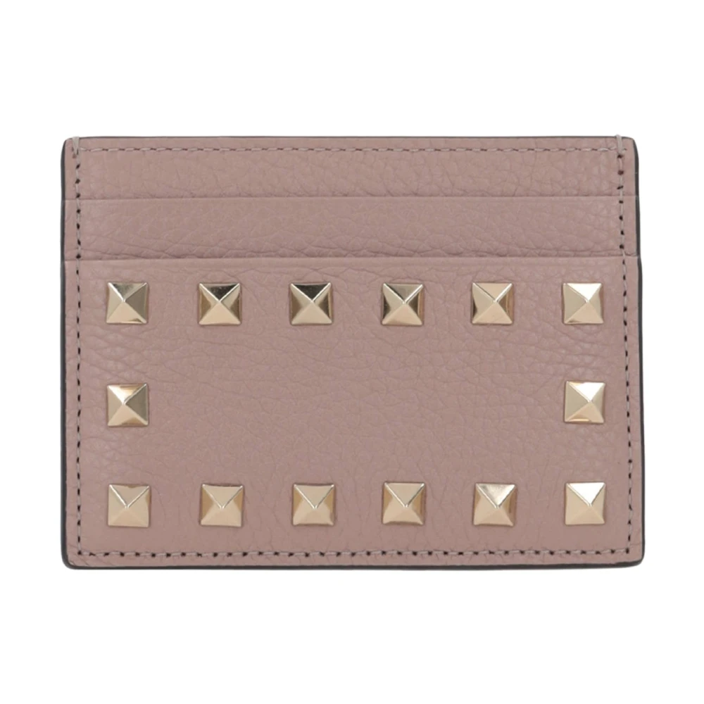 Valentino Garavani Studded Leather Card Holder Beige Dames