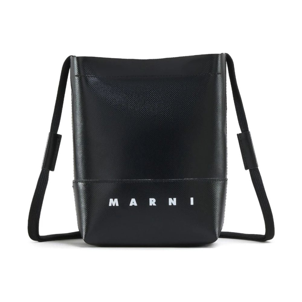 Marni Verstelbare Schoudertas met Logo Detail en Gouden Details Black