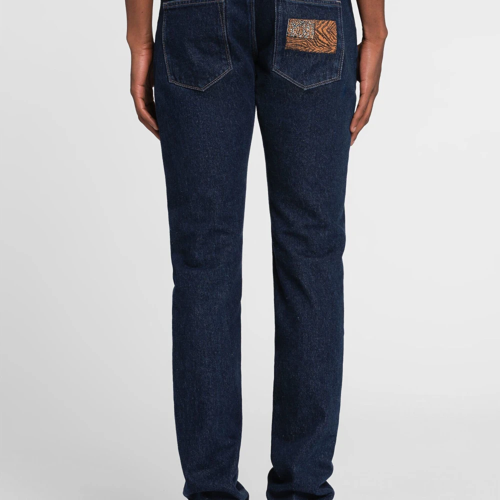 Roberto Cavalli Animalier Patchwork Slim-Cut Jeans Blue Heren