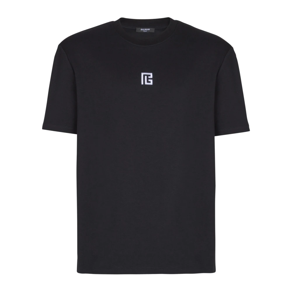 Balmain Black T-Shirt With Embroidered Logo - Male - T-Shirts - M - Tops