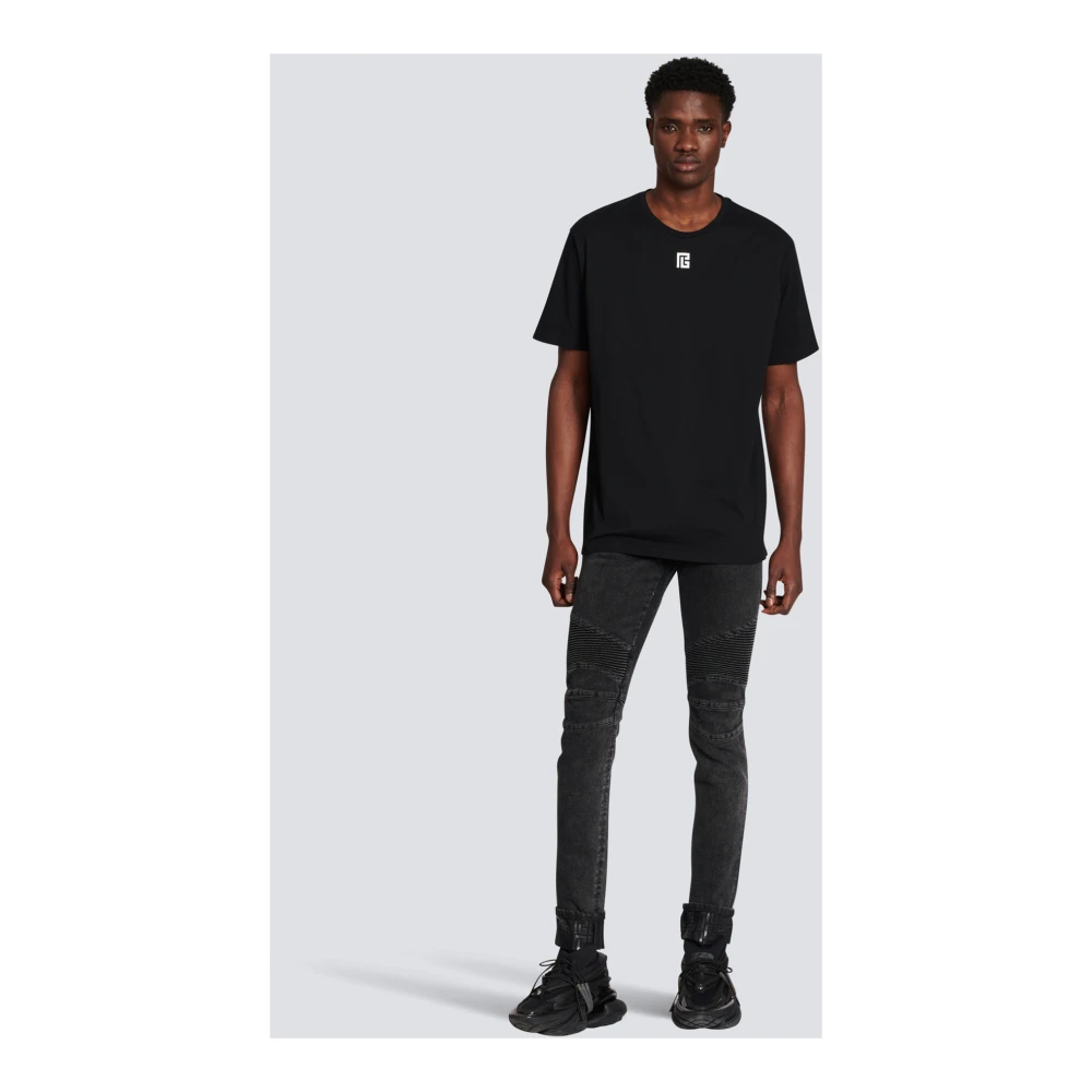 Balmain Oversized katoenen T-shirt met maxi logo-print Black Heren