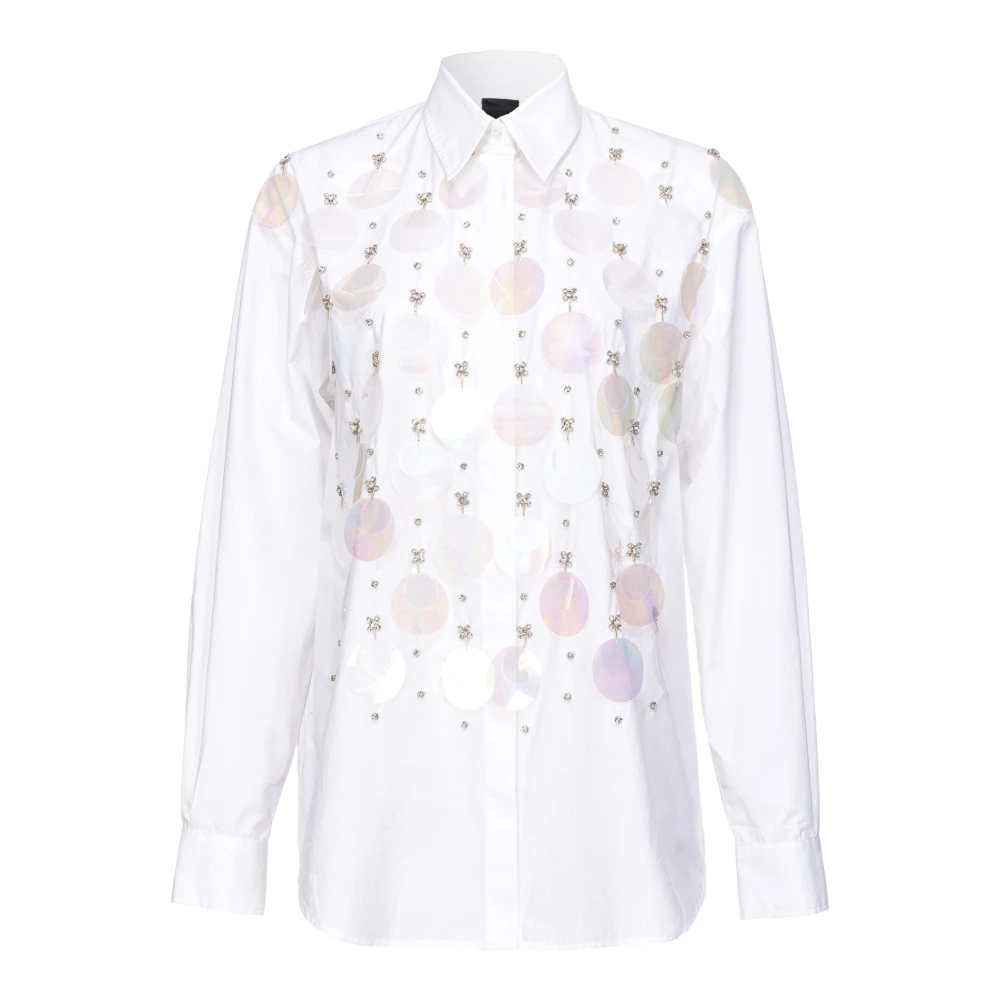 Pinko Poplin overhemd met paillettenborduursel White Dames