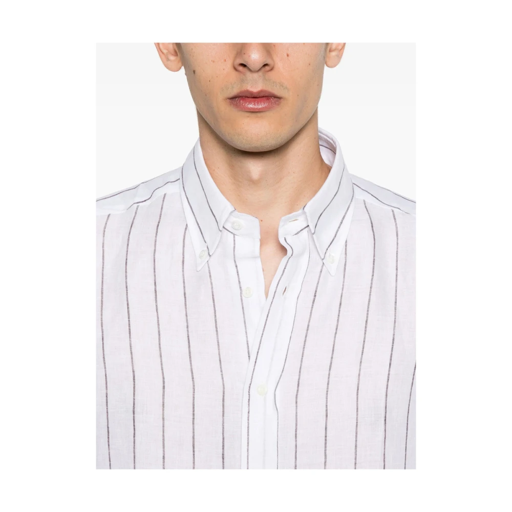 BRUNELLO CUCINELLI Witte Button-Down Overhemd Lange Mouwen White Heren