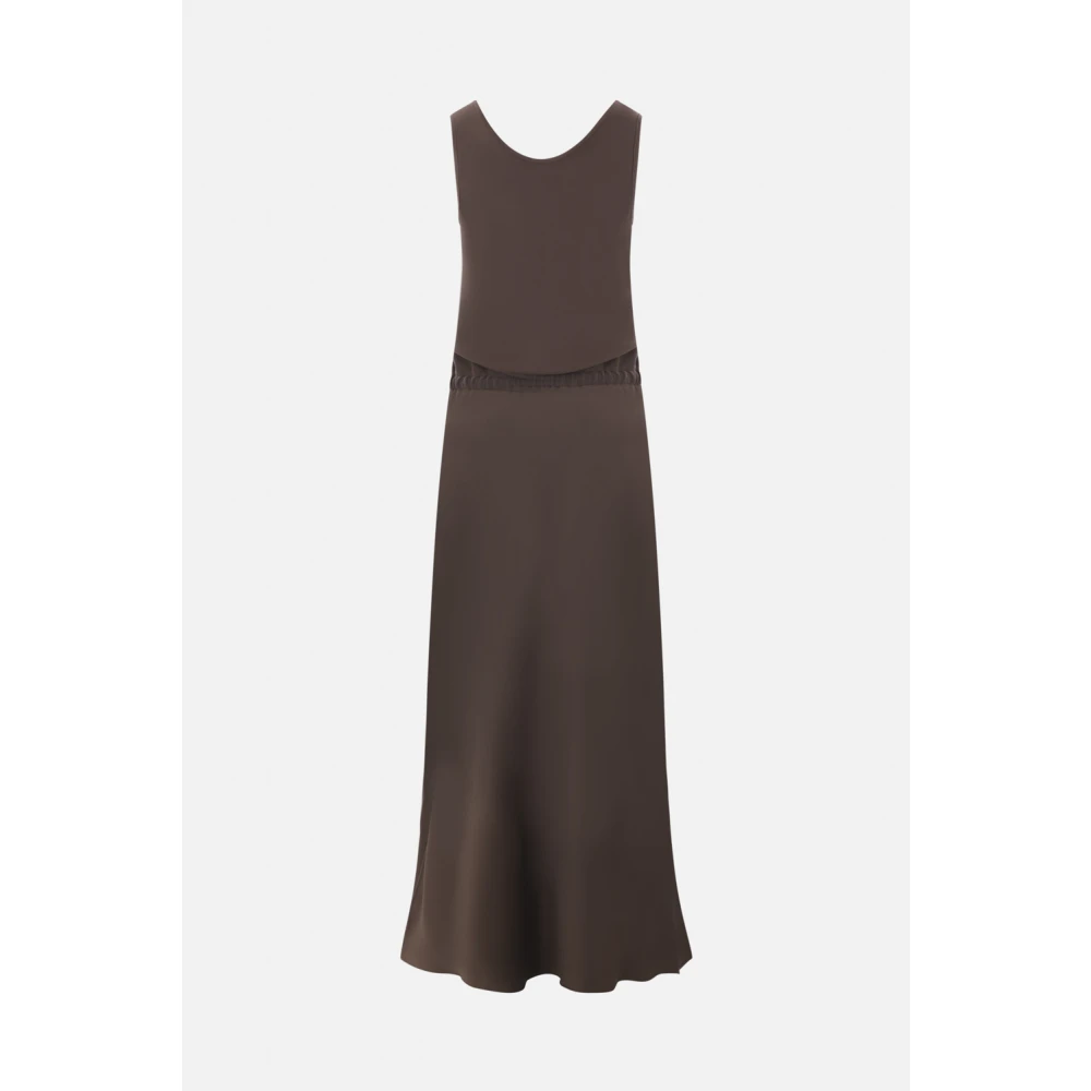 BRUNELLO CUCINELLI Bruine Mouwloze Satijnen Jurk Brown Dames