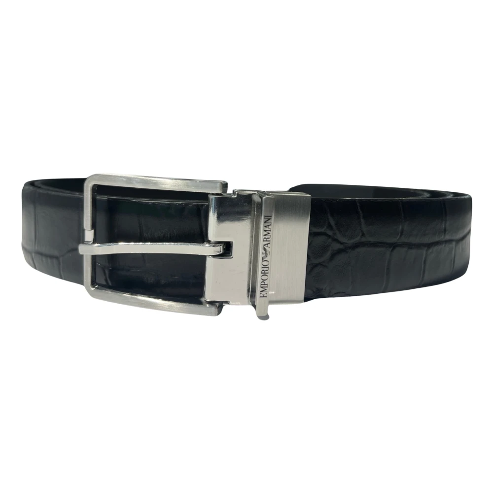 Emporio Armani Zwarte Leren Omkeerbare Riem Hagedis Black Heren