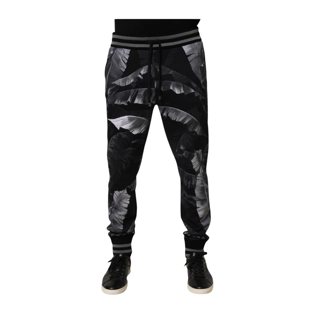 Dolce & Gabbana Men's Black Banana Leaf Jogger Trousers
