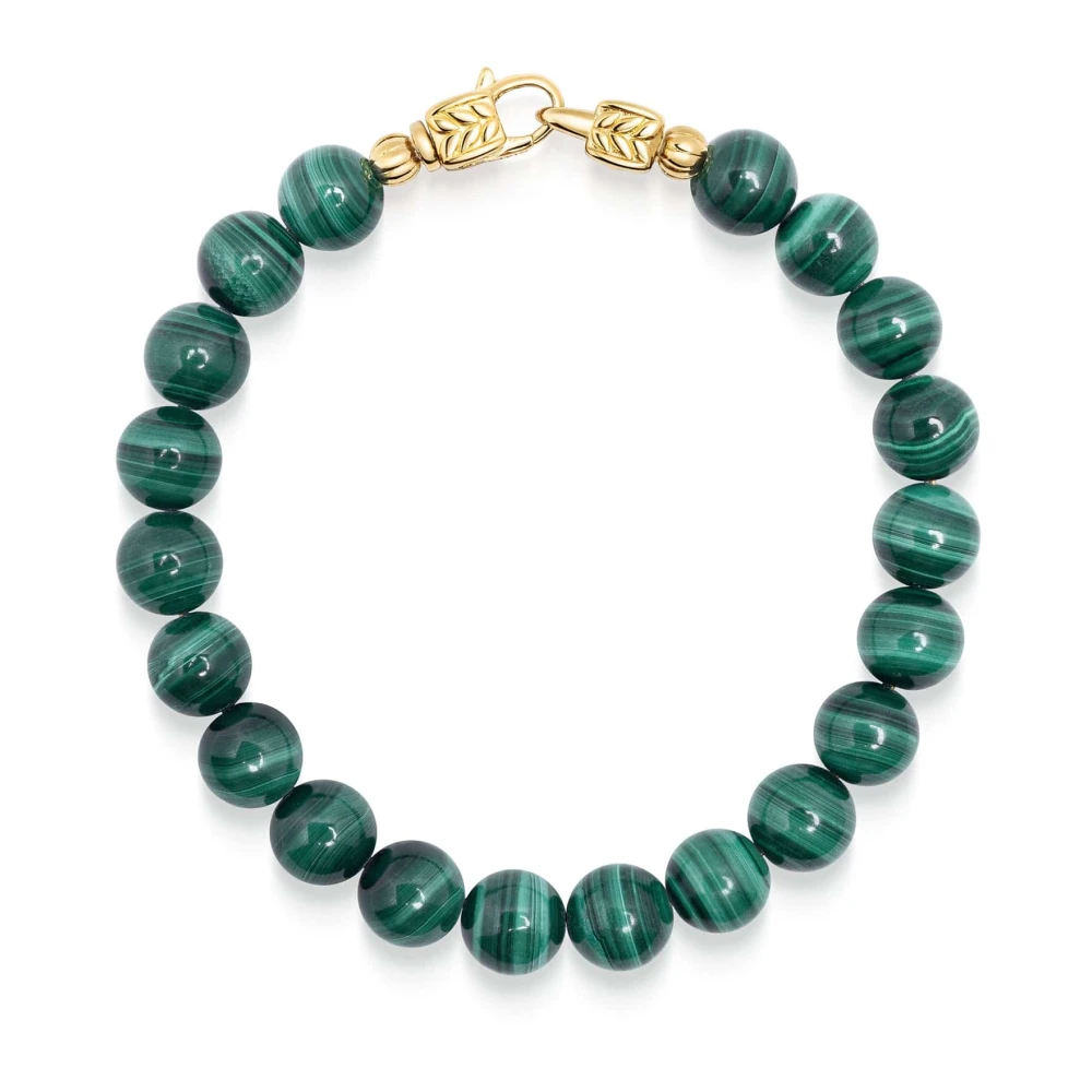 Nialaya Men's Green/Gold Malachite Healing Bracelet With Lock