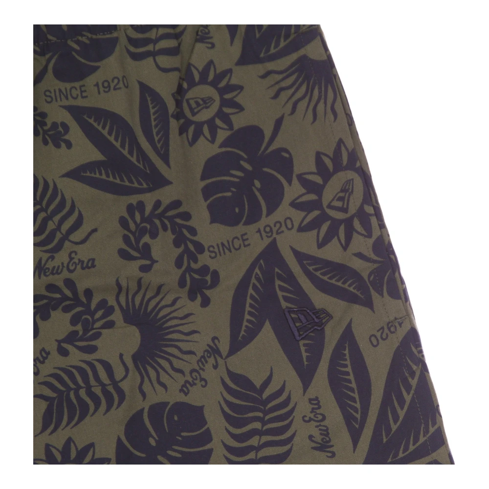 new era Bloemenprint Elastische Taille Shorts Green Heren
