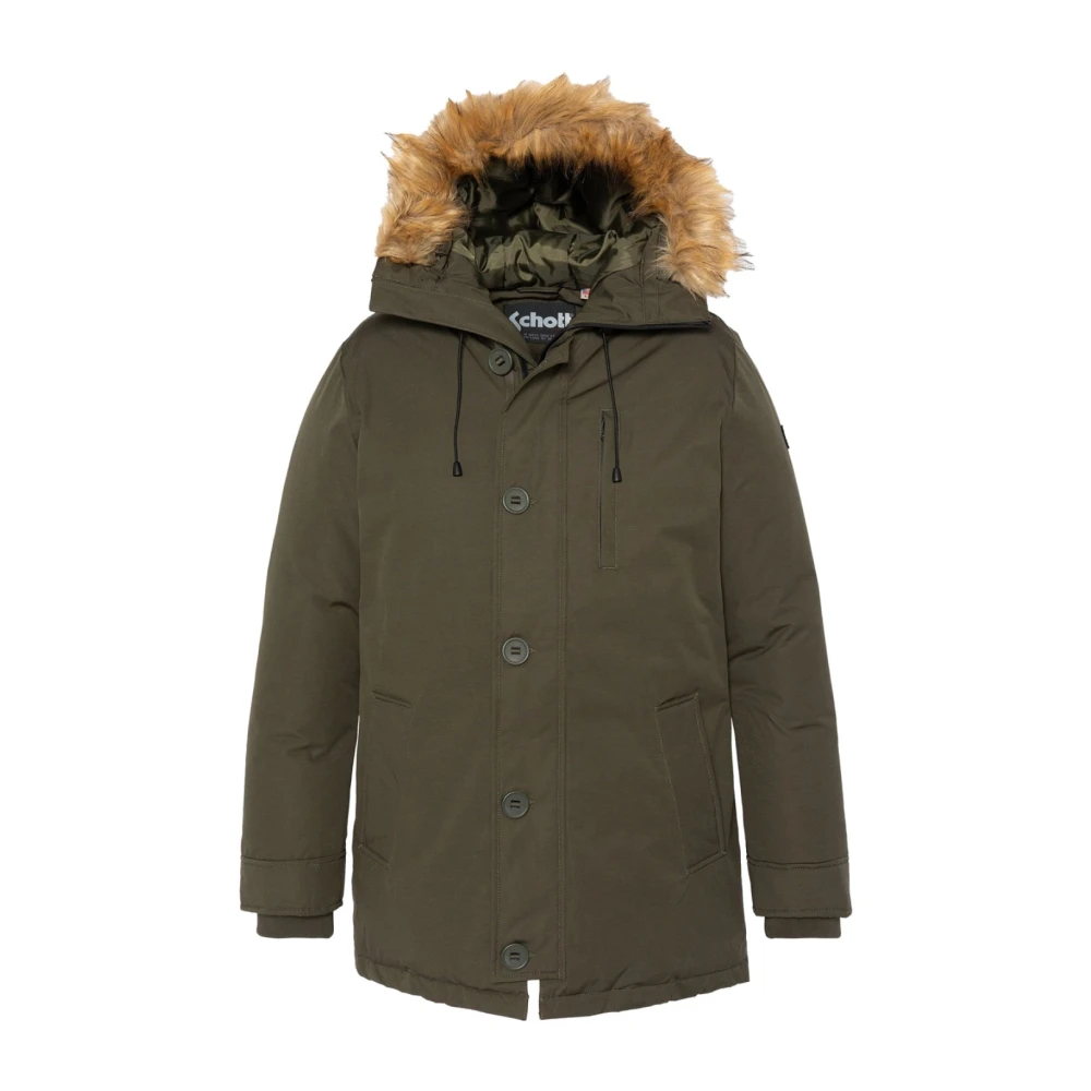 Schott NYC Winterjas met nepbont capuchon Green Heren