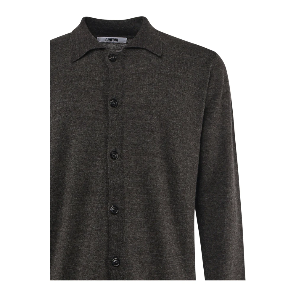 Mauro Grifoni Zwarte Wollen Blend Cardigan Knoop Sweater Gray Heren