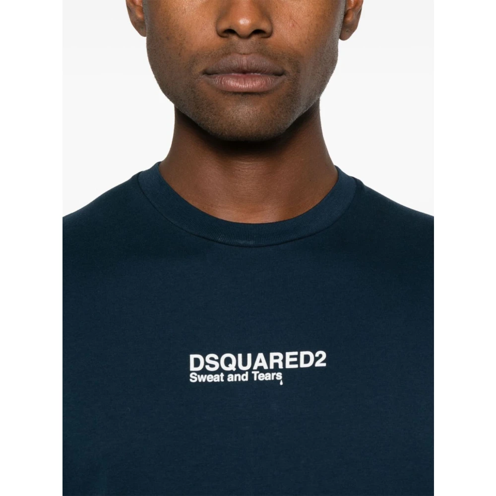 Dsquared2 Navy Blauwe Ronde Hals Korte Mouw Shirt Blue Heren