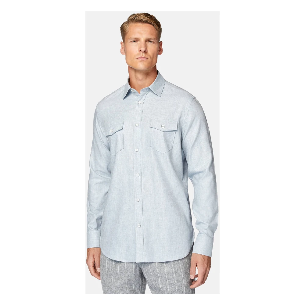 Boggi Milano Regular Fit Tencel Blend Flanellen Overhemd Blue Heren