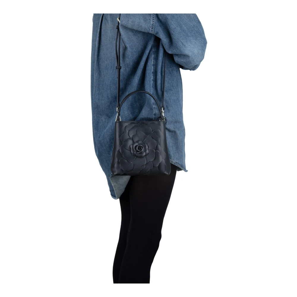 Tosca Blu Bloemen Schoudertas Magneetknoop Black Dames