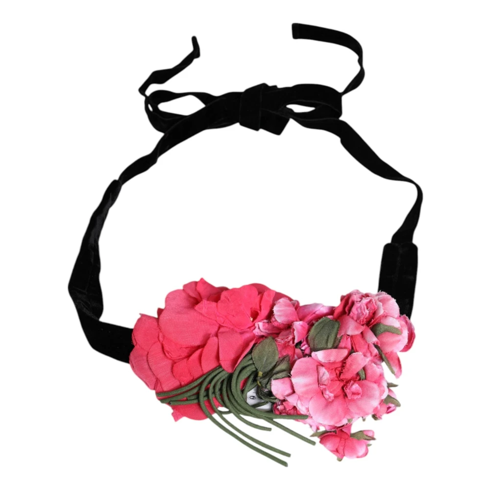 Dolce & Gabbana , Belts, Female, Black, One Size, Velvet Floral Applique Tie Belt - Image 3
