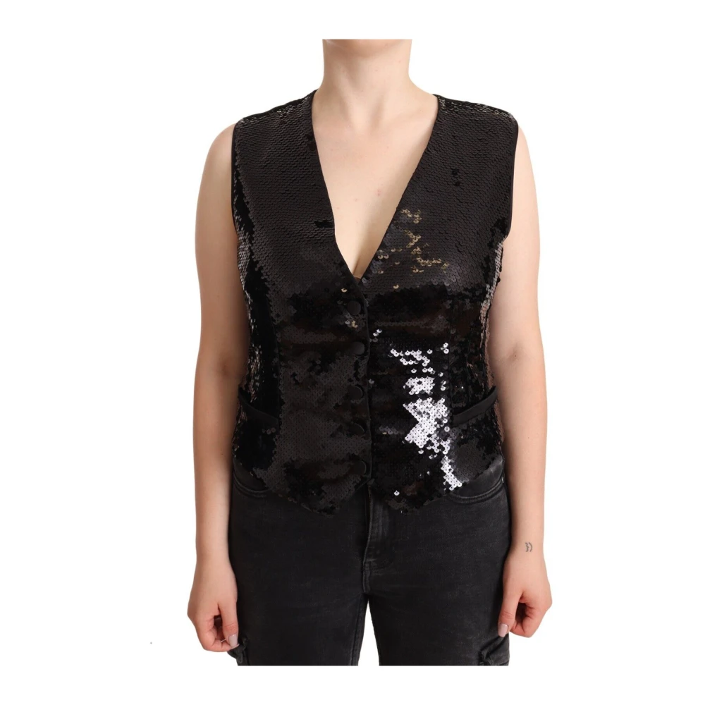 Dolce & Gabbana Women's Black Waistcoats, Xl, Elegant Sequined Sleeveless Vest Top