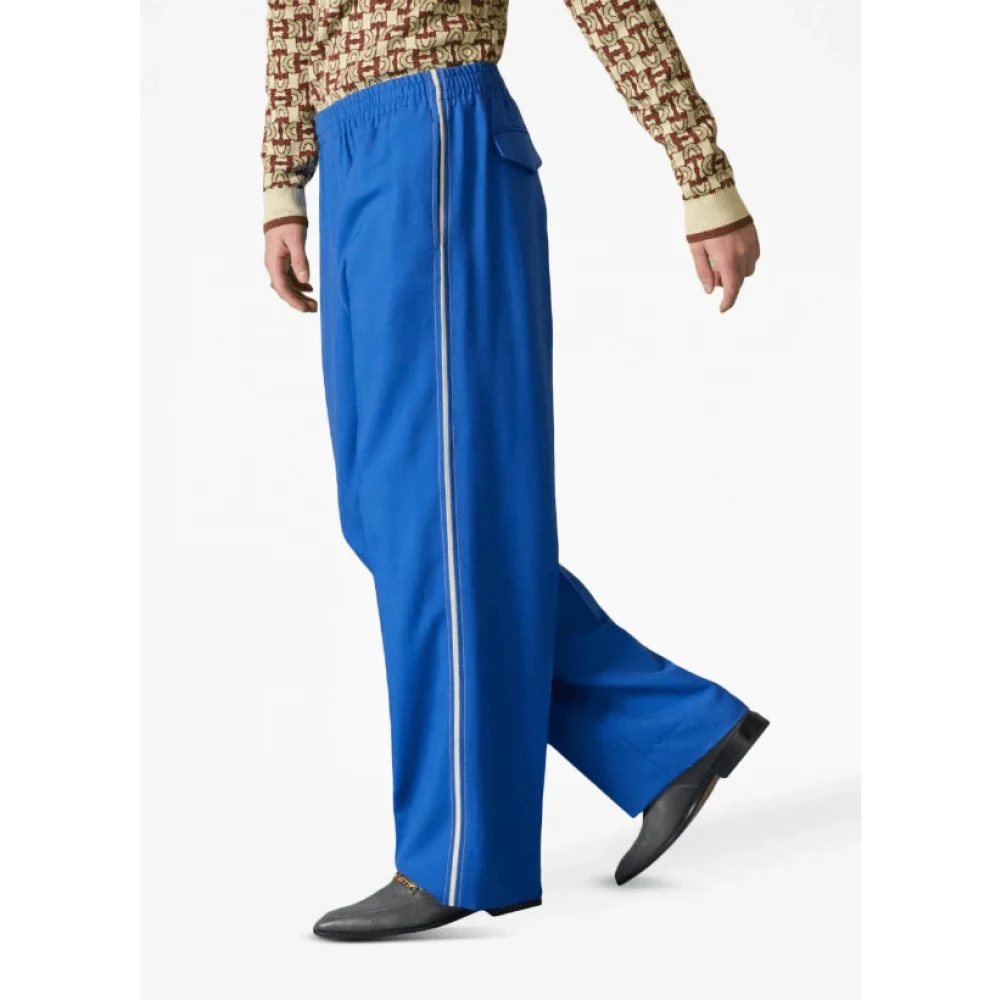 Gucci Logo-Patch Wide-Leg Broek Blue Heren