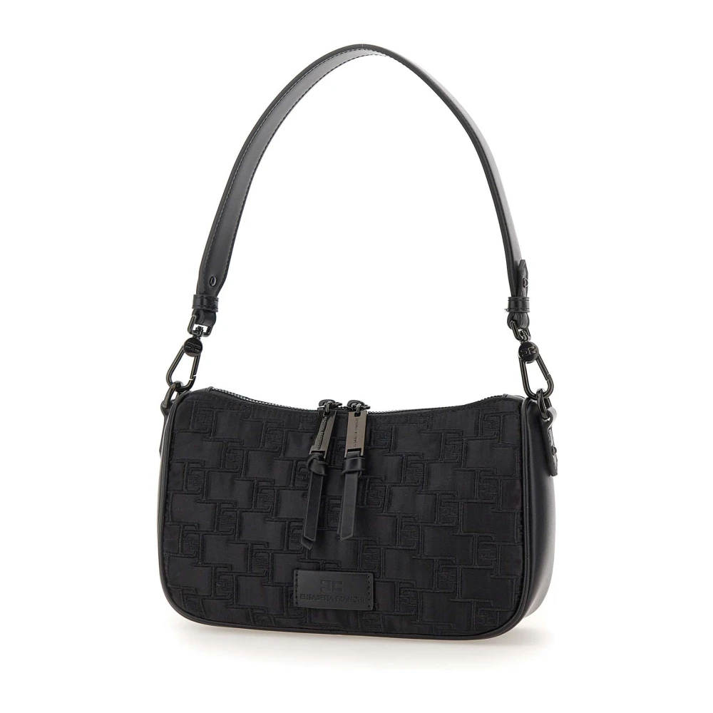 Elisabetta Franchi Zwarte Geborduurde Satijnen Schoudertas Black Dames