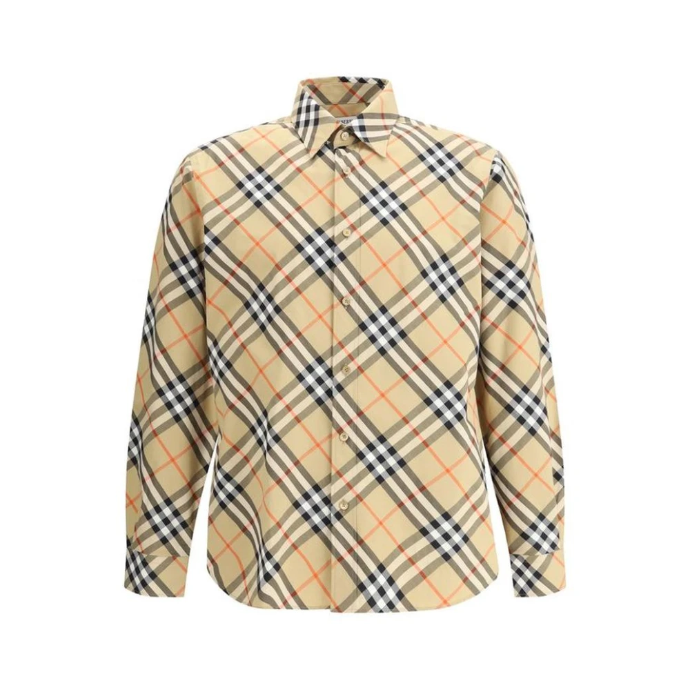 Burberry Men's Beige Casual Shirts, S, Classic Check Cotton Shirt Regular Fit