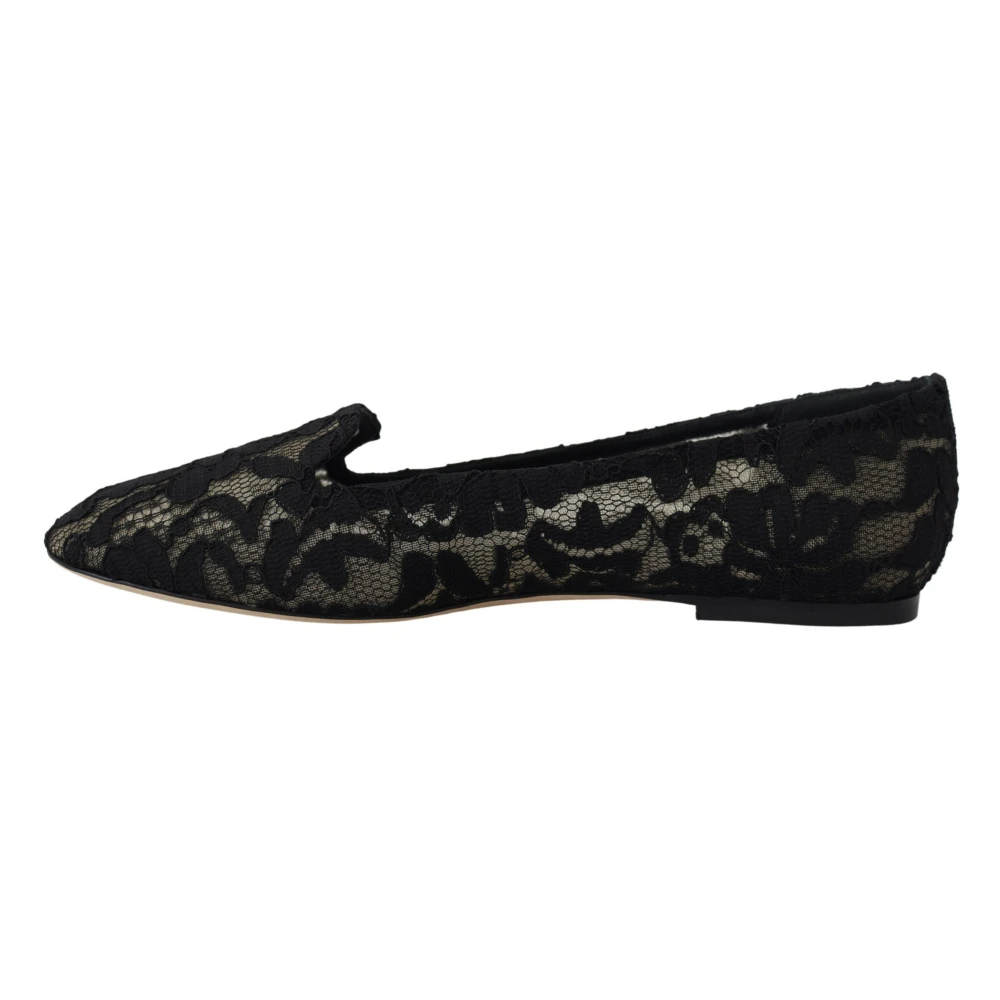 Dolce & Gabbana Zwarte bloemen kanten loafers platte schoenen Black Dames