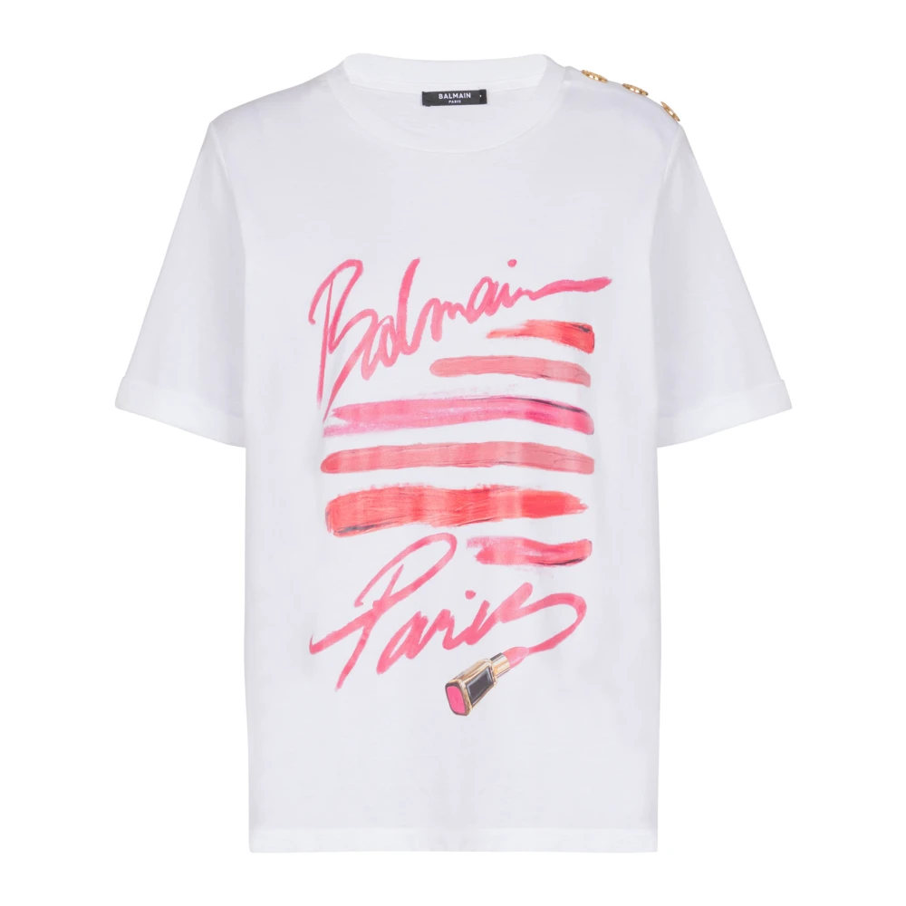 Balmain T-shirt met lippenstiftprint White Dames