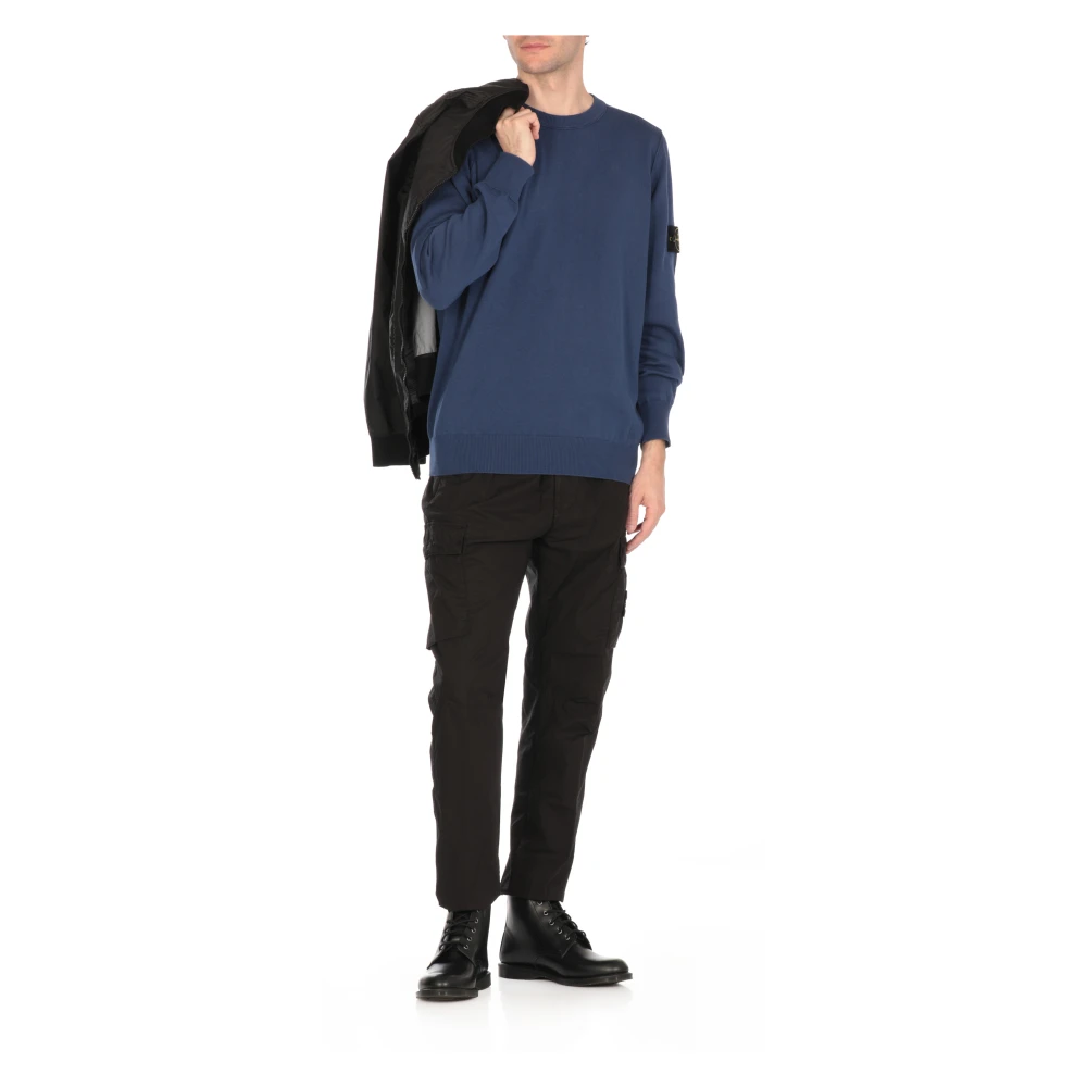 Stone Island Blauwe Katoenen Trui met Logopatch Blue Heren