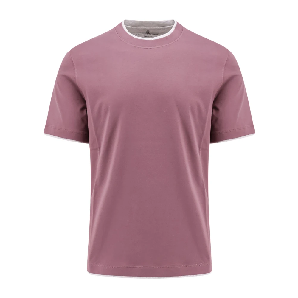 BRUNELLO CUCINELLI Katoenen Crew-neck T-shirt met korte mouwen Purple Heren