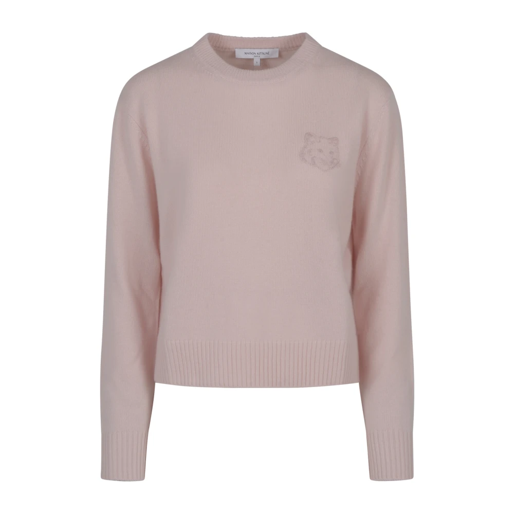 Maison Kitsuné Gedurfde Vossenhoofd Geborduurde Geknipte Trui Pink Dames
