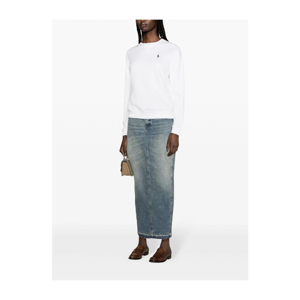 Polo Ralph Lauren Witte Trui Ronde Hals Lange Mouw White Dames