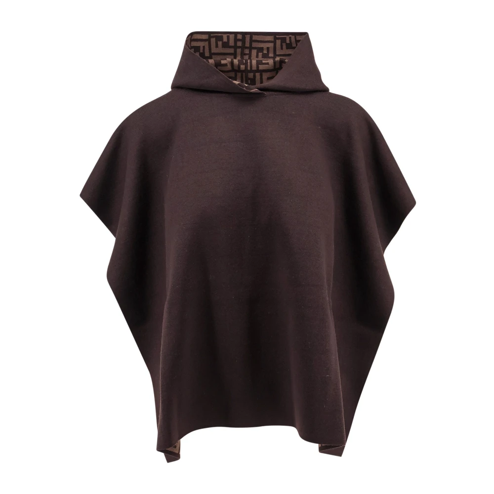 Fendi Wollen Poncho met Capuchon en FF Motief Brown Dames