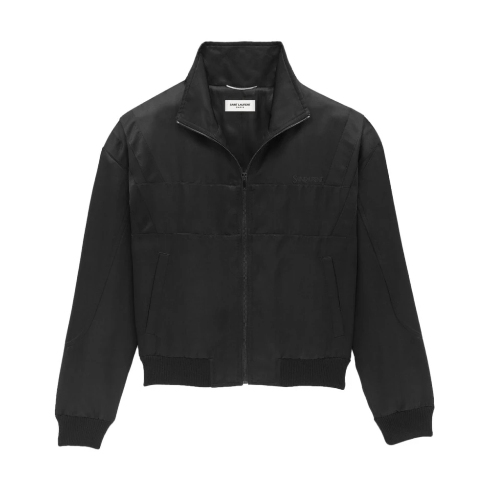 Saint Laurent Satin Bomberjack met Geborduurd Logo Black Heren