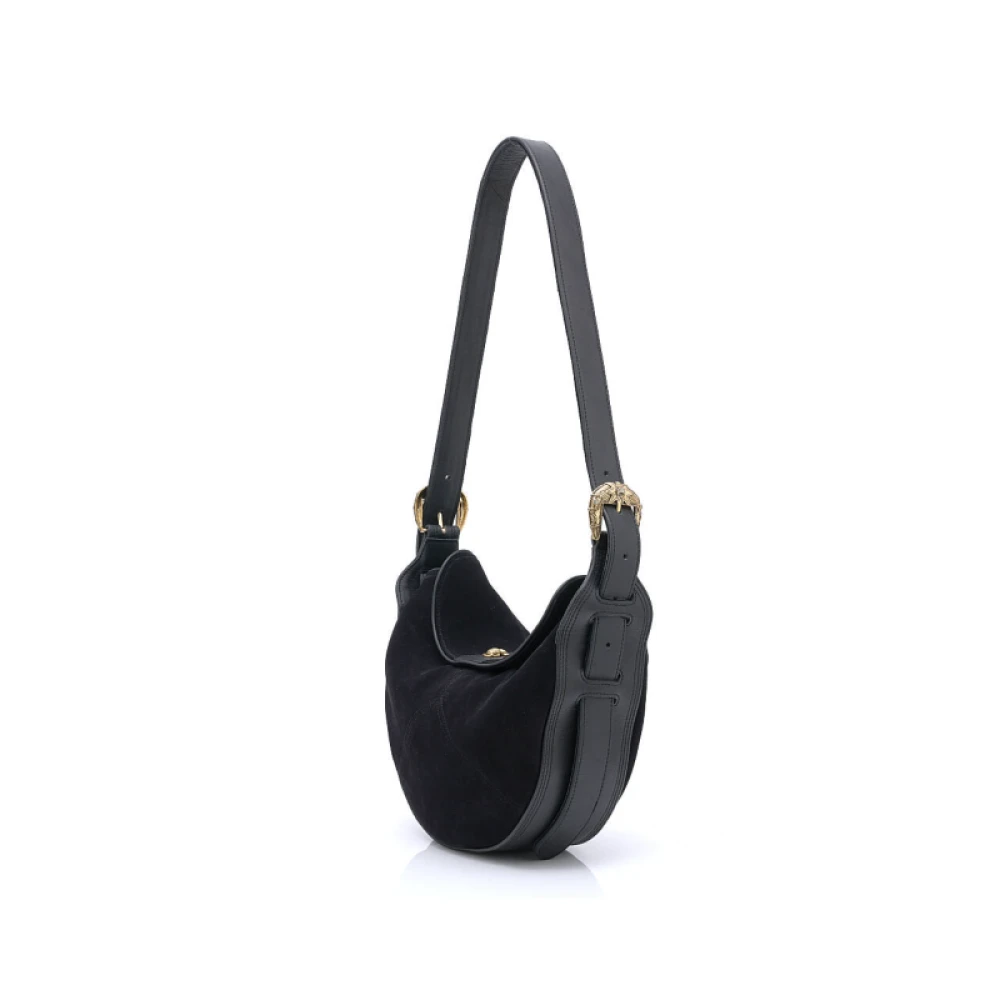 Claris Virot Zwarte Fluwelen Schoudertas met Verstelbare Band Black Dames
