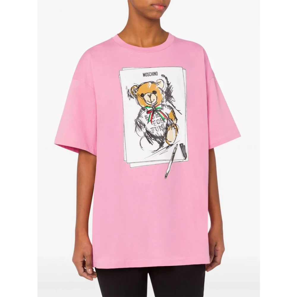 Moschino Teddy Bear Crew Neck T-shirts Pink Dames