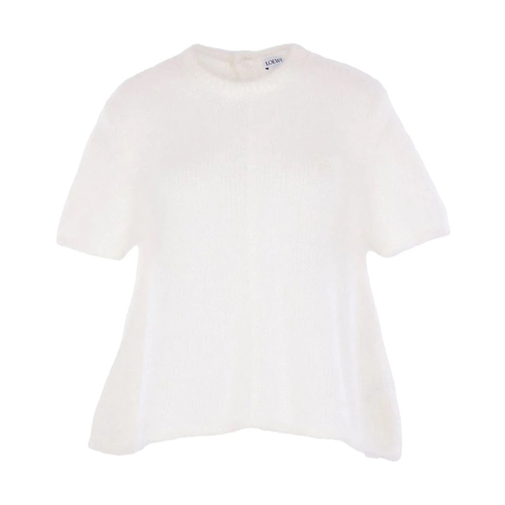 Loewe Women's White Short Sleeve Sweater In Mohair Blend