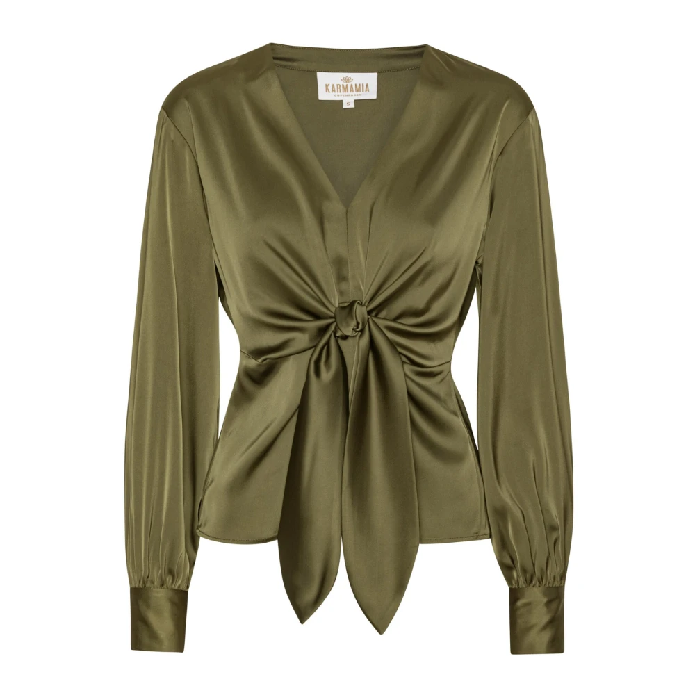 Karmamia Women's Green Blouses, S, Blair Blouse With Knot Detail