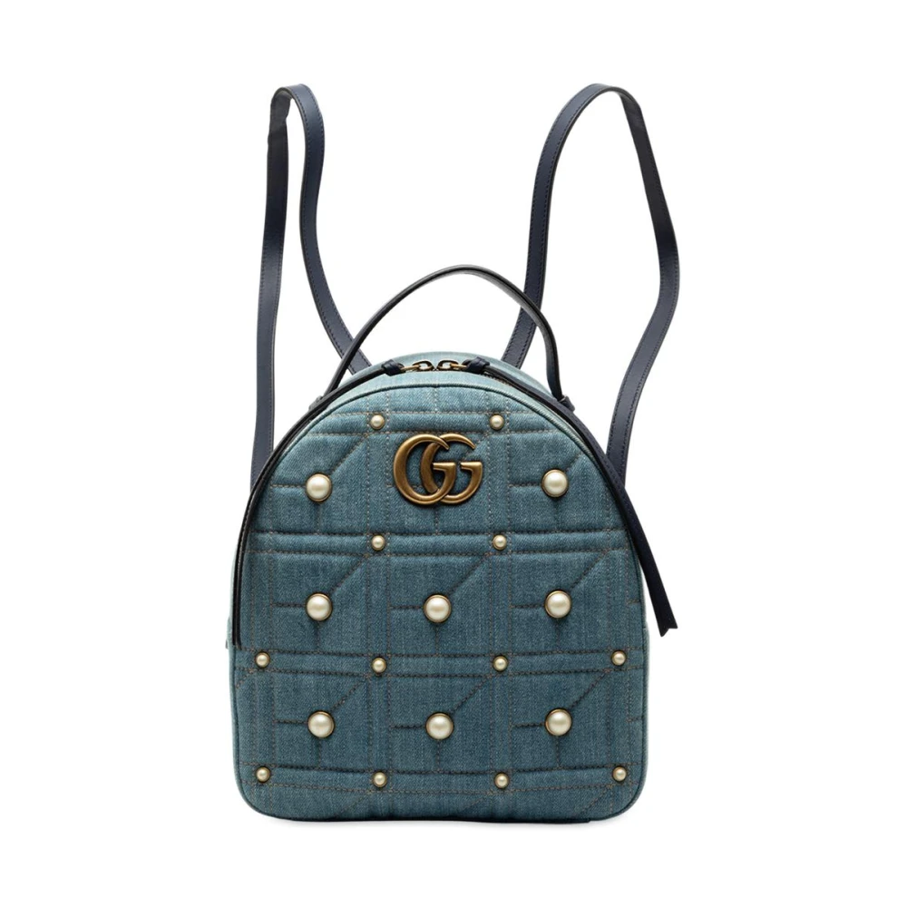 Gucci Vintage Women's Blue Pre-Owned Quilted Backpack