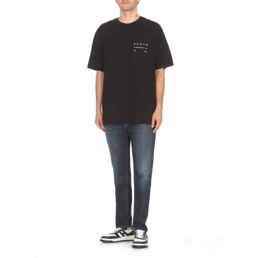 Hogan Zwart Katoenen T-shirt met Logo Print Black Heren