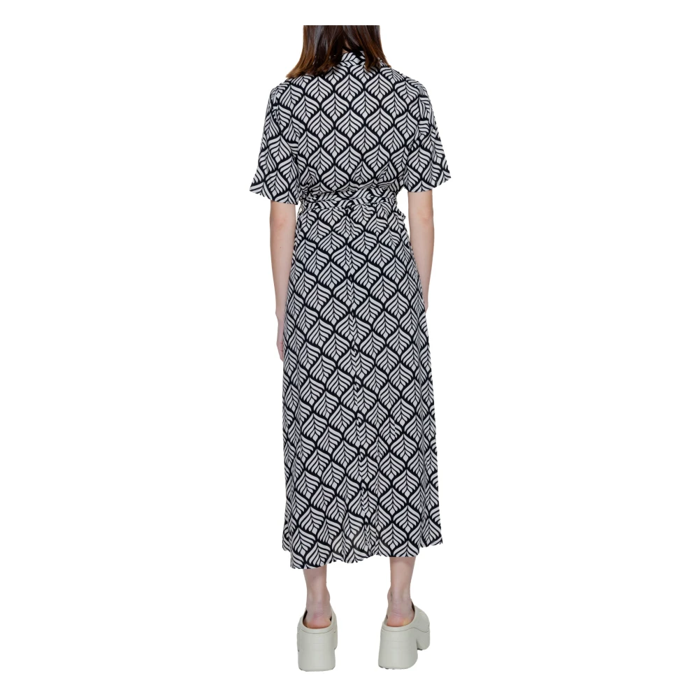 Jacqueline de Yong Beige Bedrukte Lange Mouw Jurk Black Dames