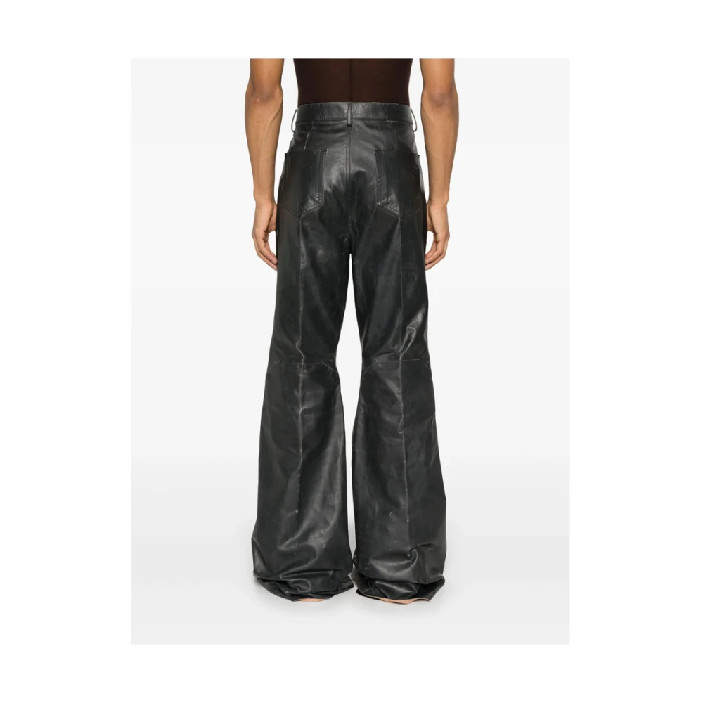 Rick Owens Zwarte Leren Broek Klassieke Stijl Black Heren