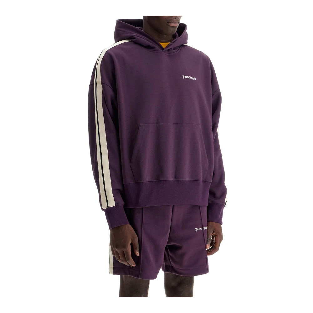 Palm Angels Gestreepte Boxy Sweatshirt met Kangoeroezak Purple Heren