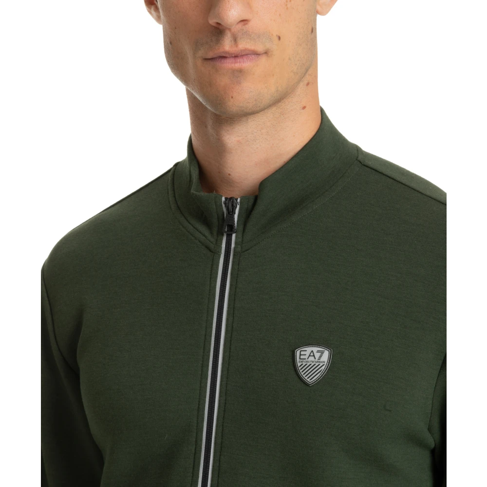 Emporio Armani EA7 Effen Sweatshirt met Rits en Logo Green Heren