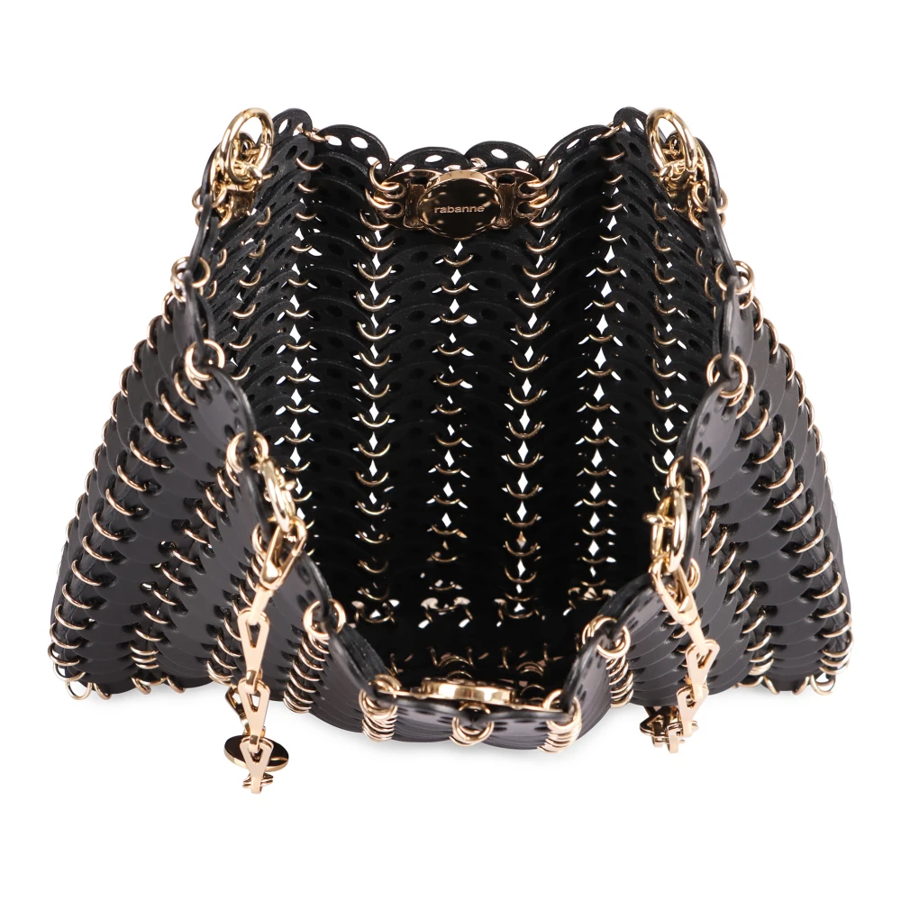 Paco Rabanne Schoudertas van leer met kettinghandvat Black Dames