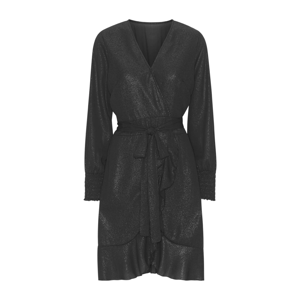 American Dreams Glitter Wrap Jurk met Ruche Zoom Black Dames