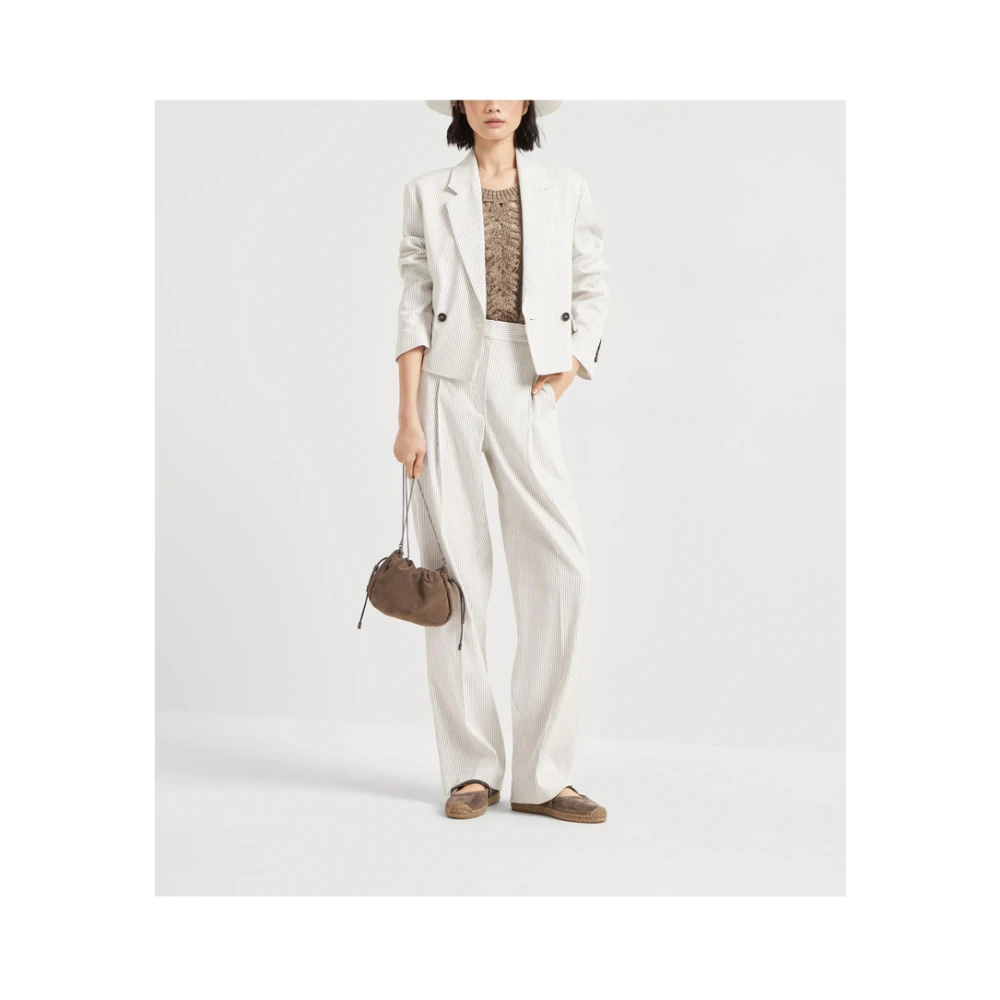 BRUNELLO CUCINELLI Witte Double-Breasted Jas met Zakken White Dames