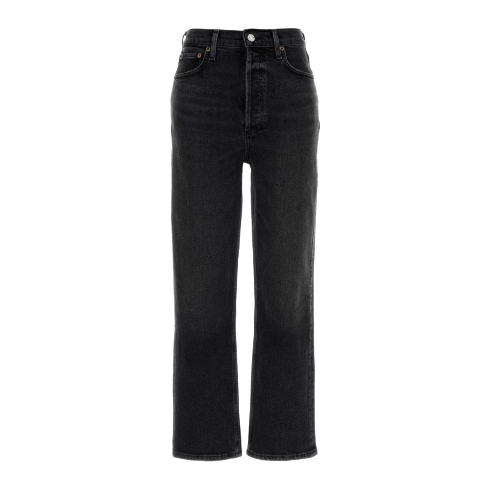 Agolde Women's Black Straight Fit Jeans, W25, 90'S Pinch Waist Crop
