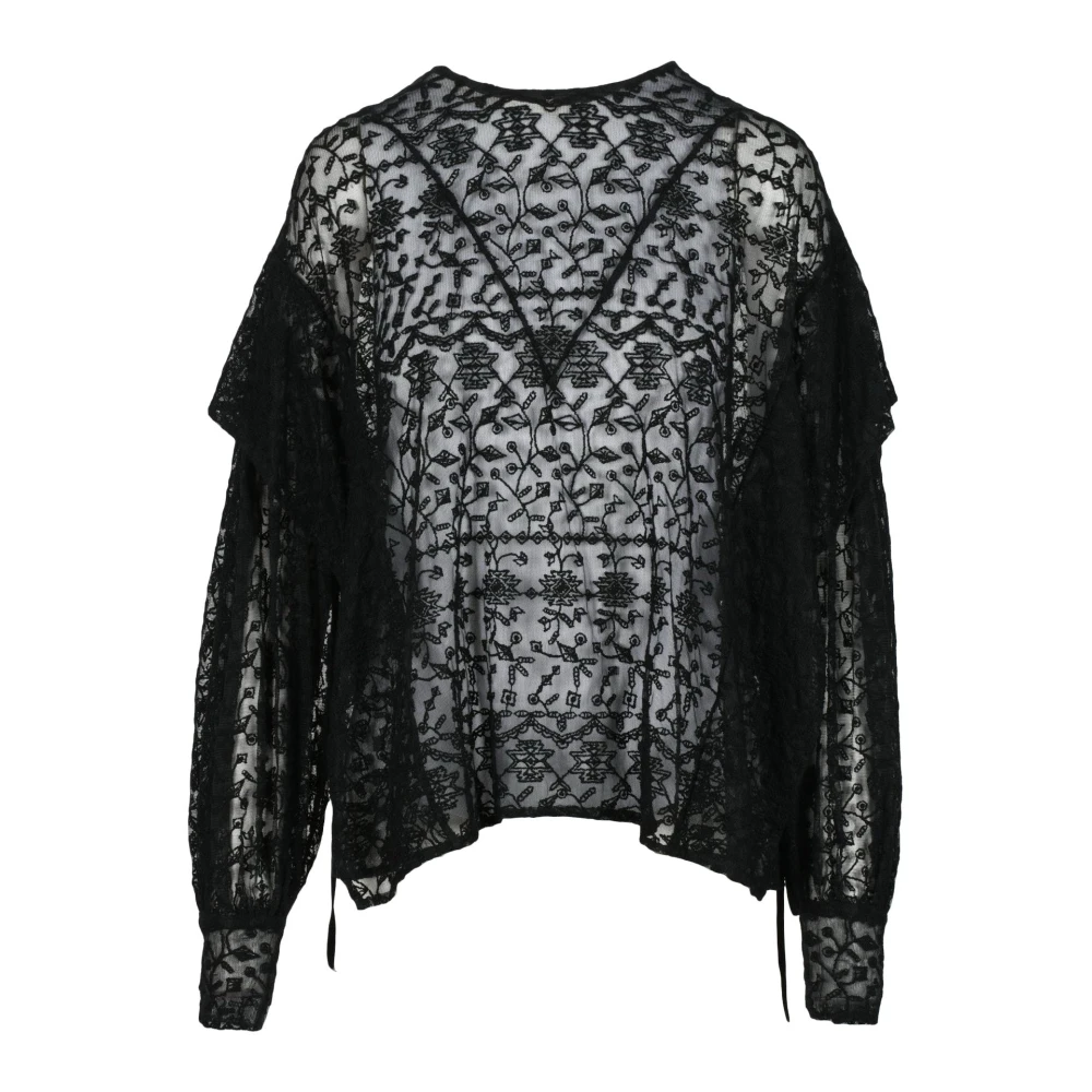 Dondup Kanten blouse met knoopdetail Black Dames