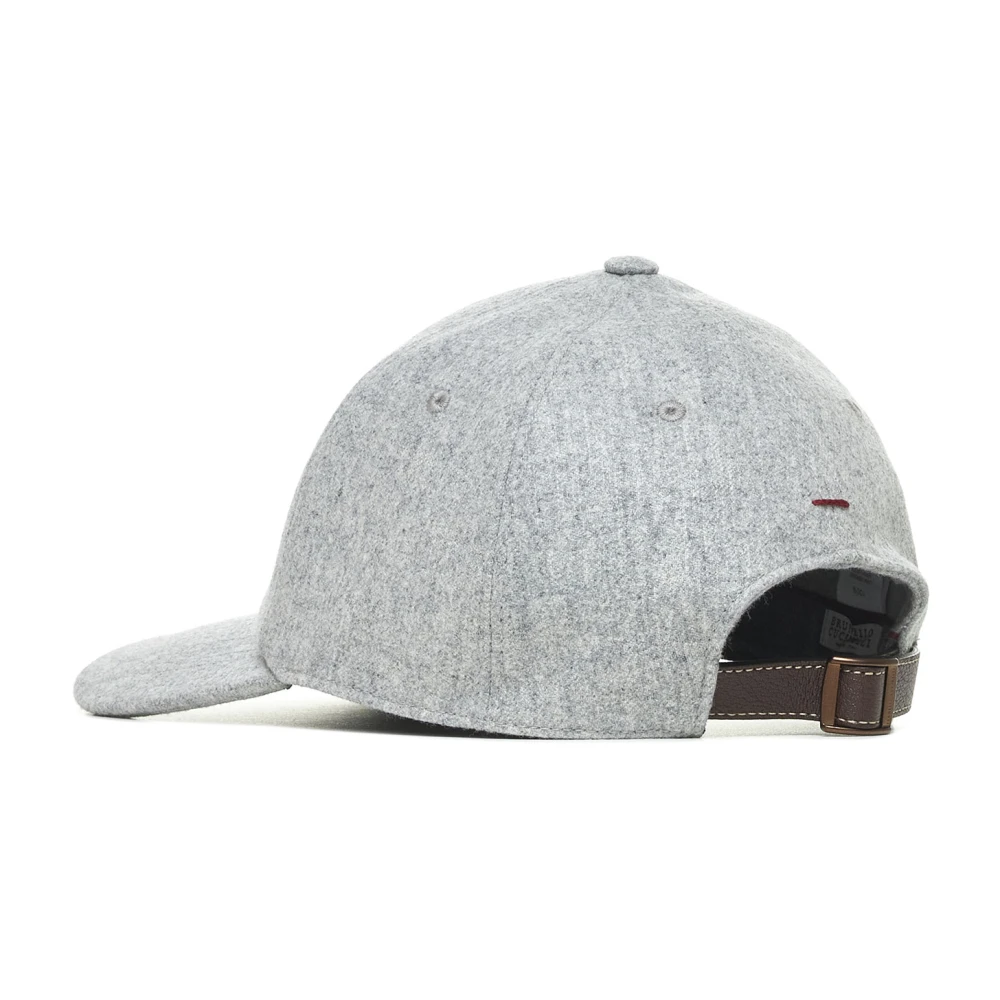 BRUNELLO CUCINELLI Grijze wollen baseballpet met rode logo Gray Heren