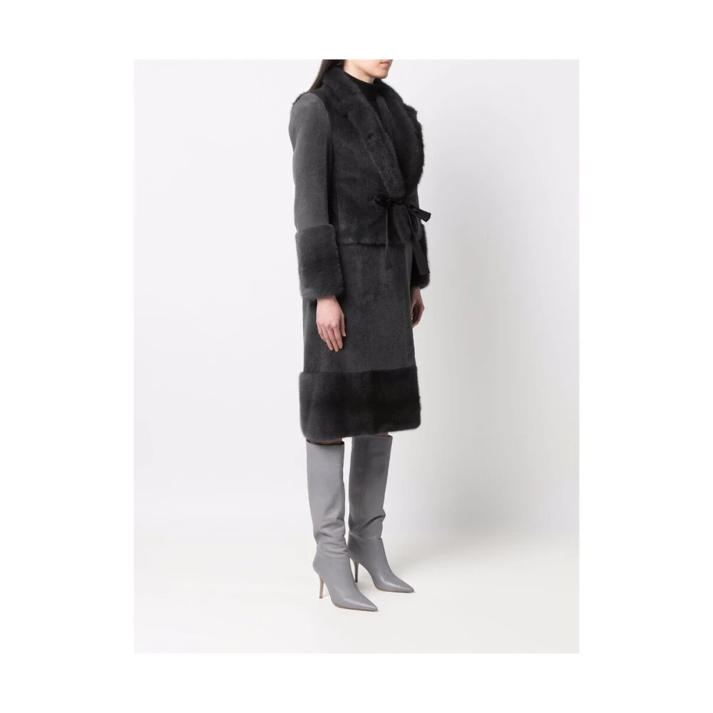 Blancha Blauwe Merino Panelen Jas Gray Dames