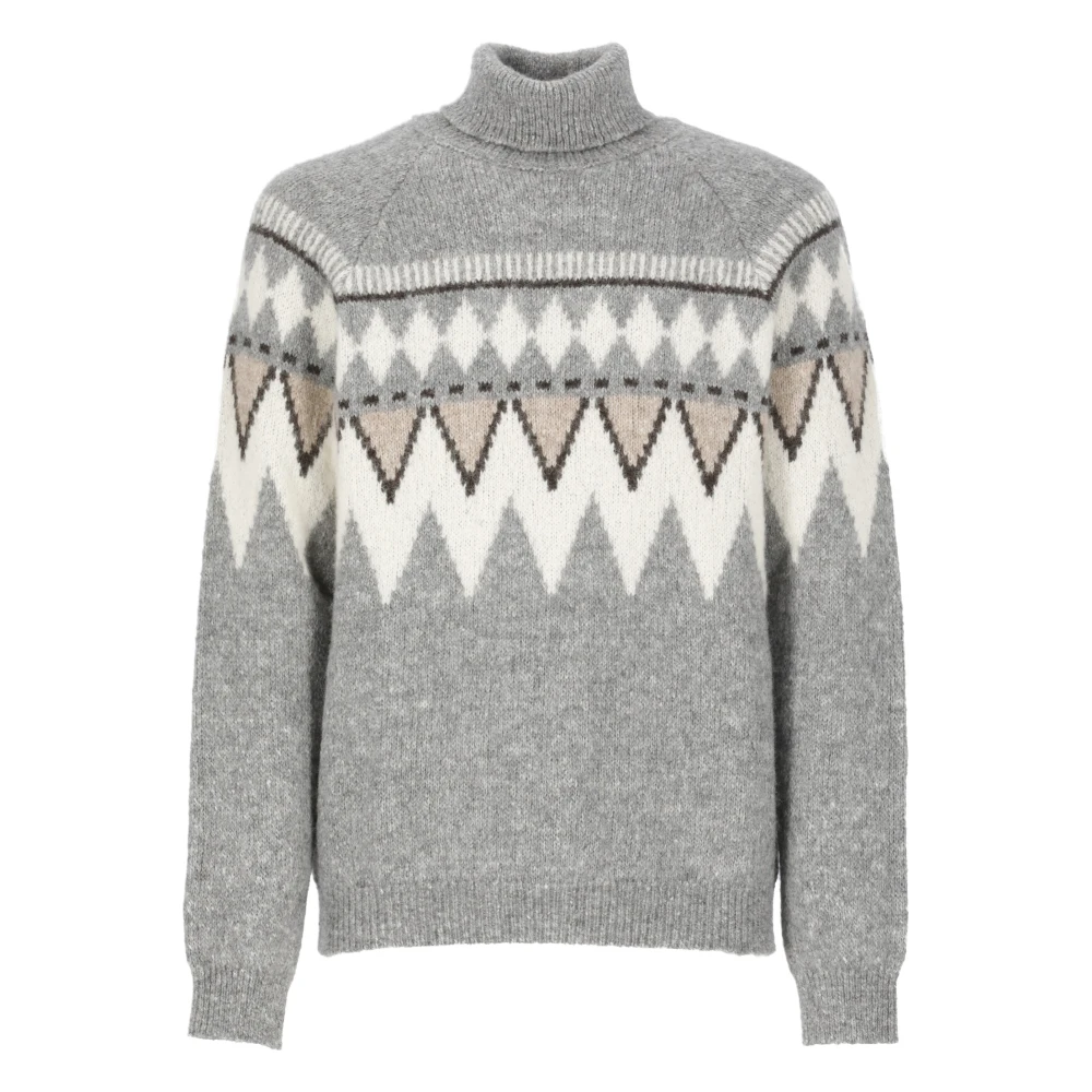 Peserico Grå Alpacka Crewneck Tröja med Mönster Gray, Herr