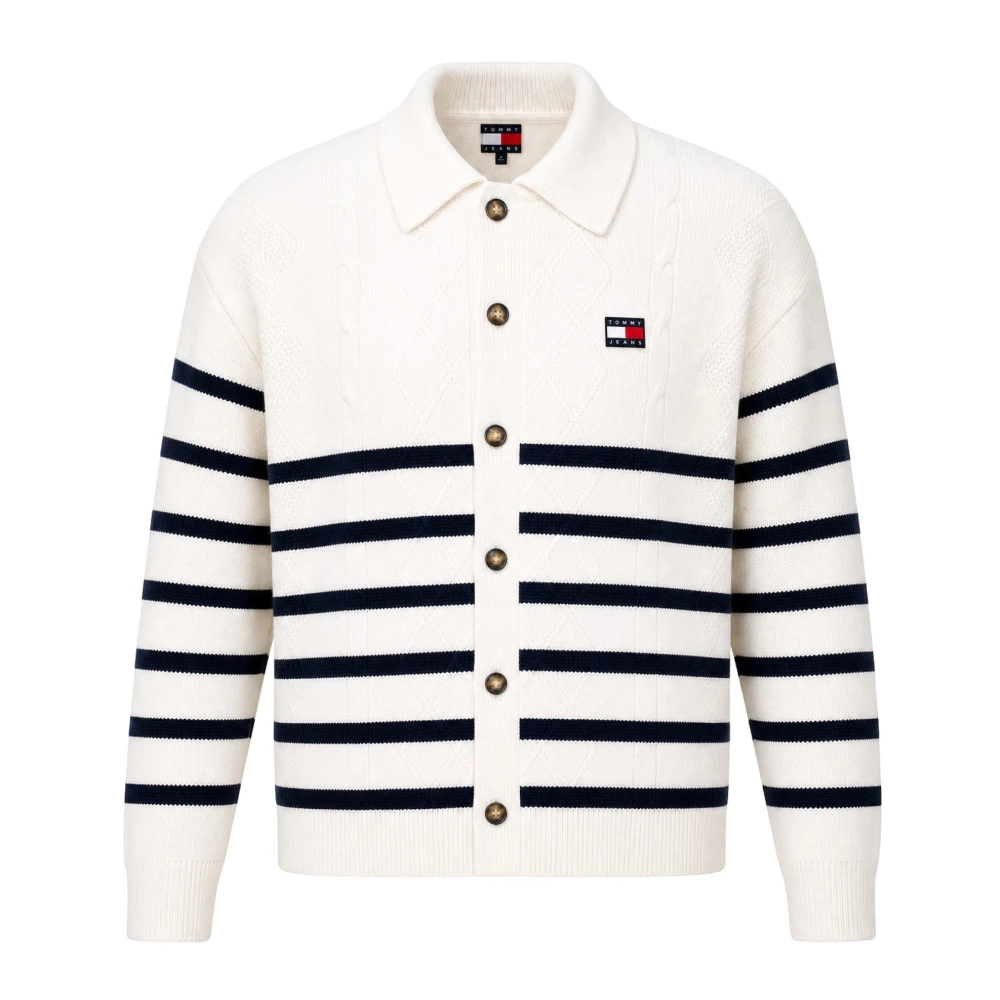 Tommy Jeans Men's White Cardigans, M, Crew Neck Sweatshirt