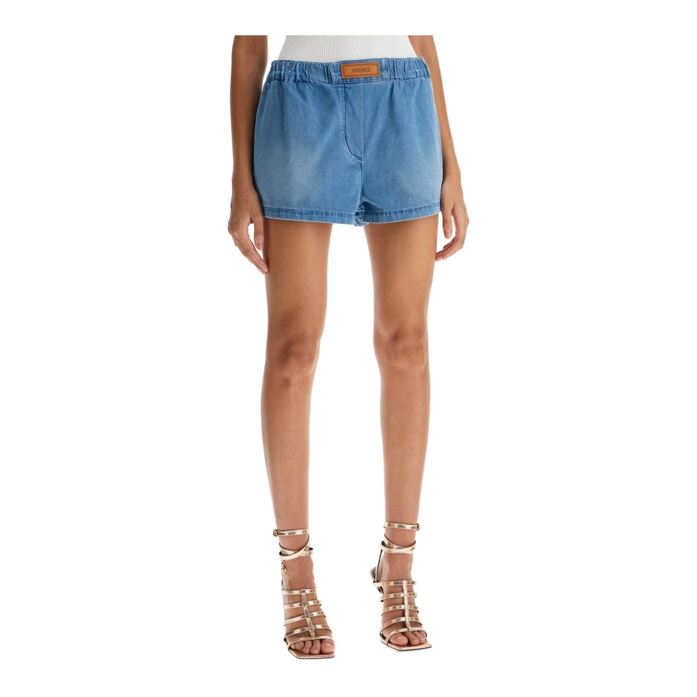 Versace Denim shorts met relaxte pasvorm Blue Dames